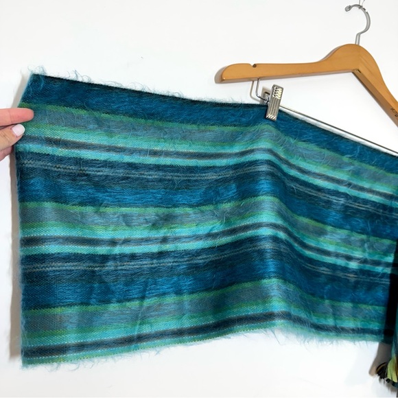 Shupaca Alpaca Scarf Blue Tini Teal Mint Green Stripe Silky Soft Wrap NWT Gift - Picture 8 of 9